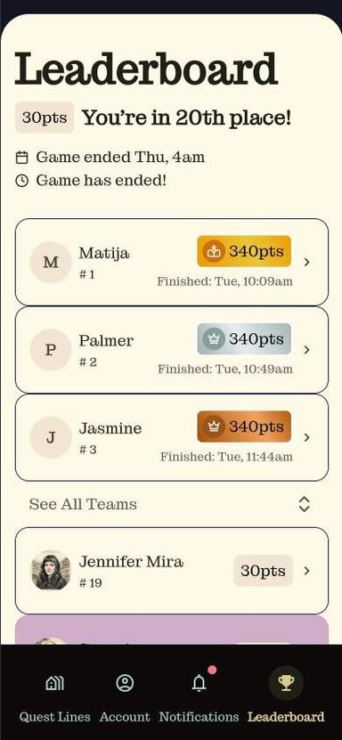 Live leaderboard in the web app